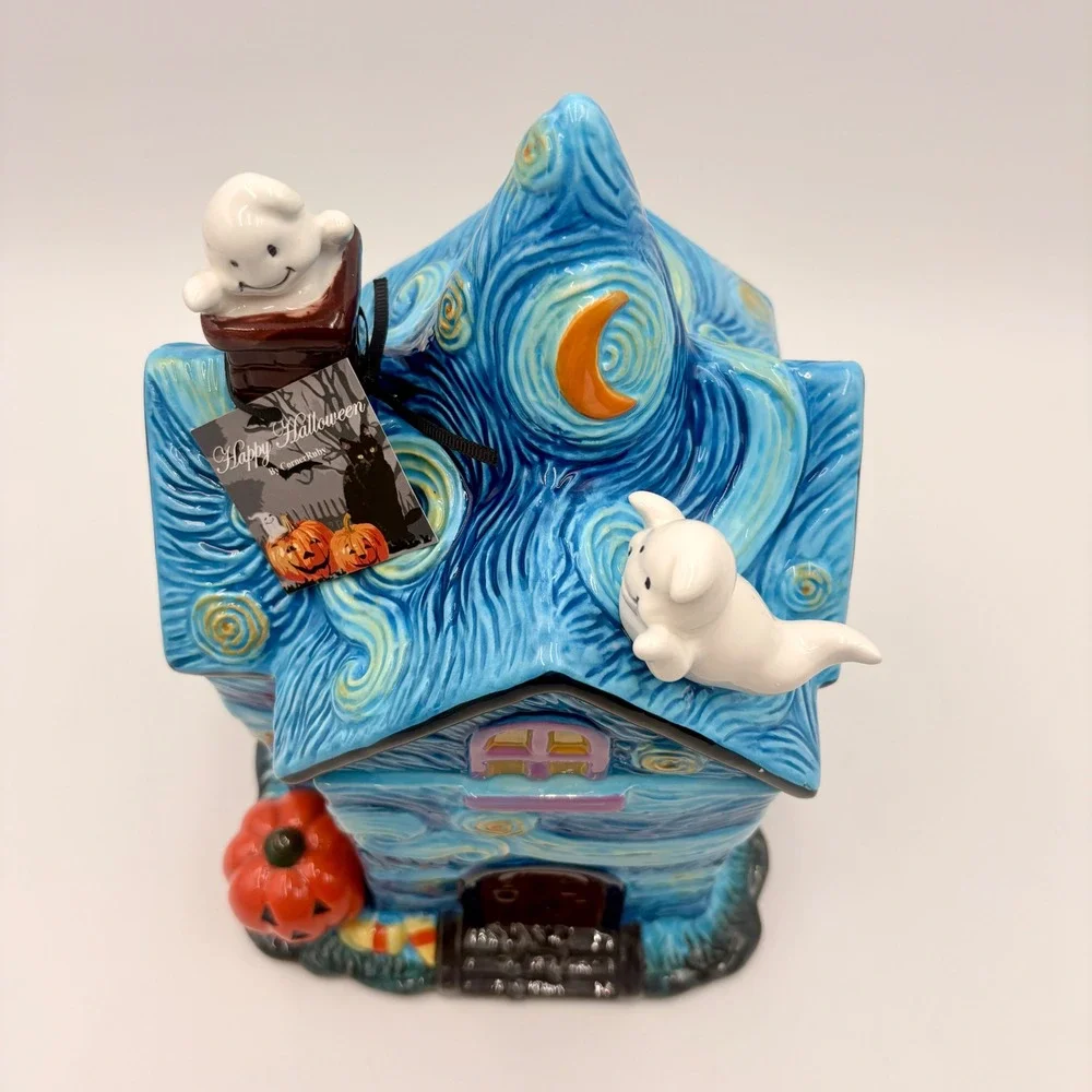 Corner Ruby Starry Night Haunted House Halloween Ceramic Cookie Jar Van Gogh